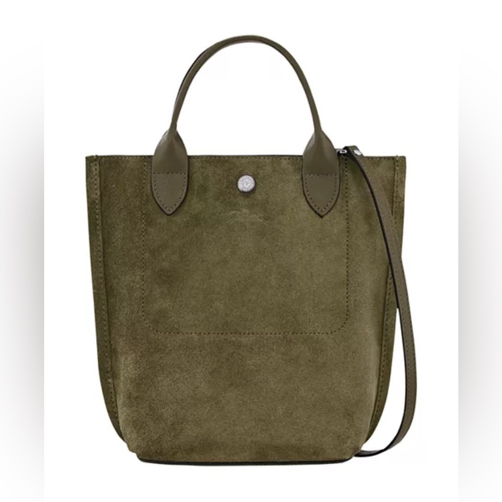 Longchamp Khaki Green Cabas Small Velvet Top Handle Bag